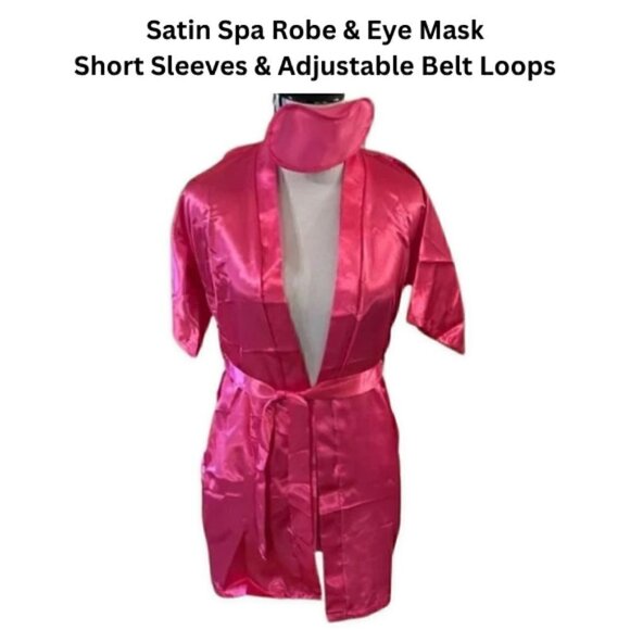 Satin Spa Robe & Sleep Eye Mask Short Sleeves & Adjustable Belt Loops Girl's 8 - Picture 1 of 6